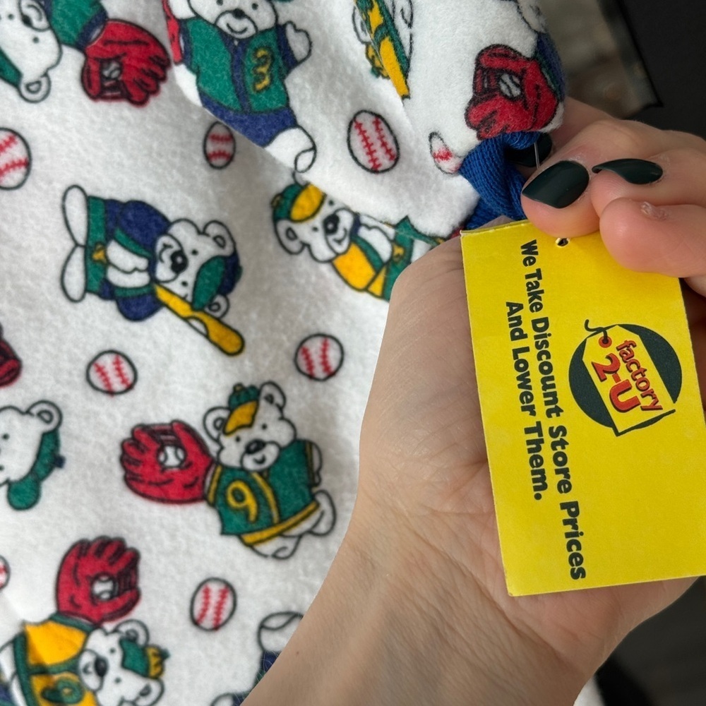 Nwt Vintage 80s Baseball Teddy Bear Footies Baby Toddler Boy Fleece Coverall Zip — image 5 of 8